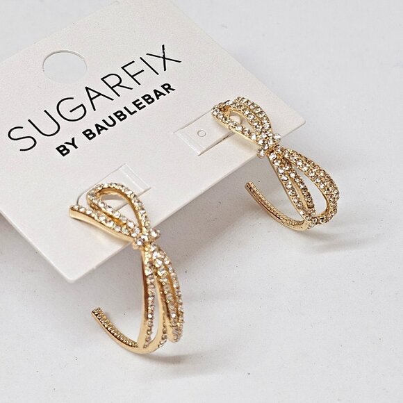 Sugarfix by BaubleBar Crystal Bow Hoop Earrings New Gold Tone - Picture 2 of 12
